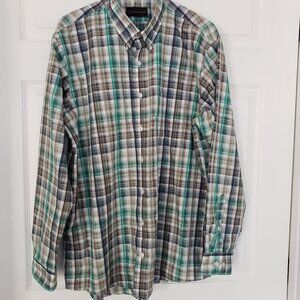Allen Edmonds Men's 100% Cotton Long Sleeve Button Down Shirt Green Blue Size XL
